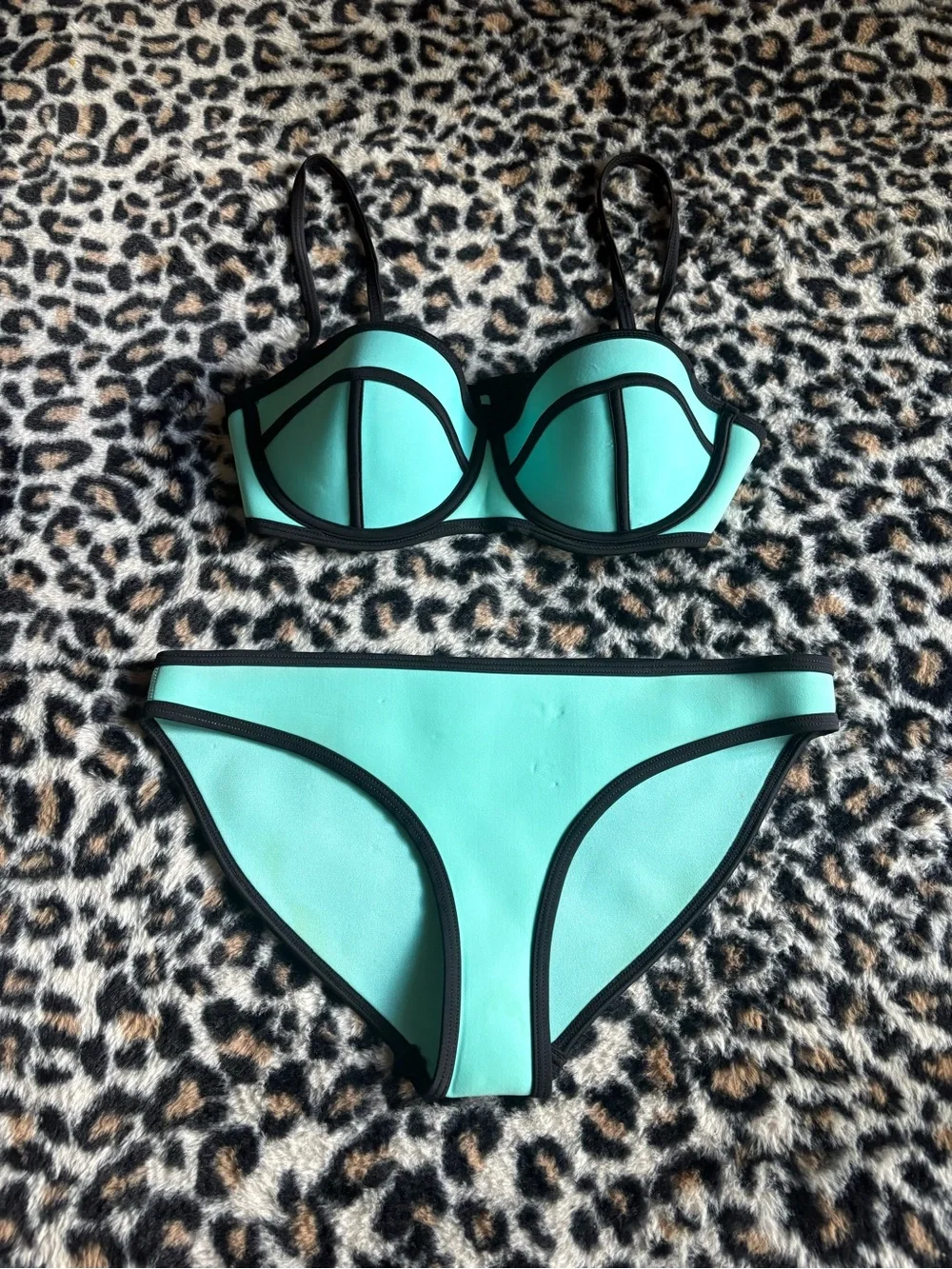 triangl swimwear mint blue Bikini with Black Trim